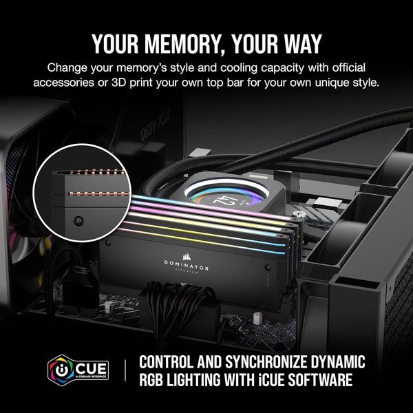 Corsair Dominator Titanium RGB 96GB (2x48GB) DDR5 DRAM 6600MT/s CL32 Intel XMP Memory Kit — Black