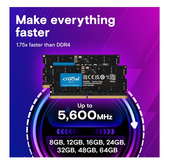 Crucial 64GB (1x64GB) DDR5 SODIMM 5600MHz CL46 Notebook Laptop Memory - Image 3