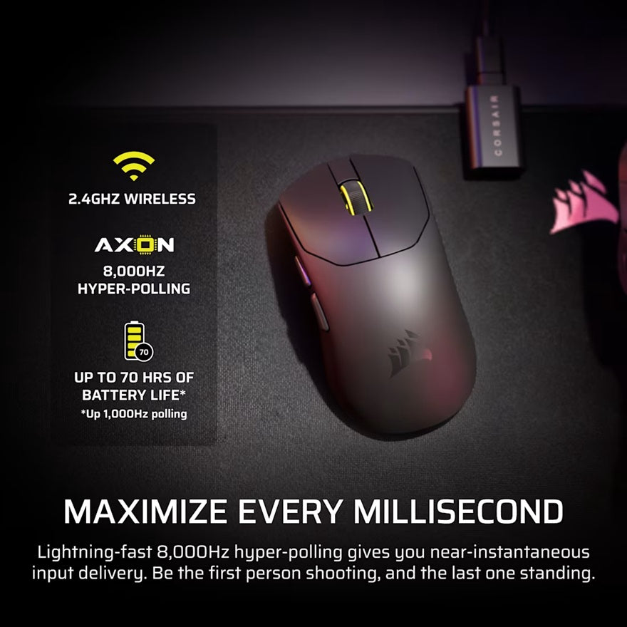 Corsair SABRE v2 PRO ULTRALIGHT WIRELESS Gaming Mouse- Black, 36g, wireless, optical sensor, any grip, PC Win10/11 - Image 4