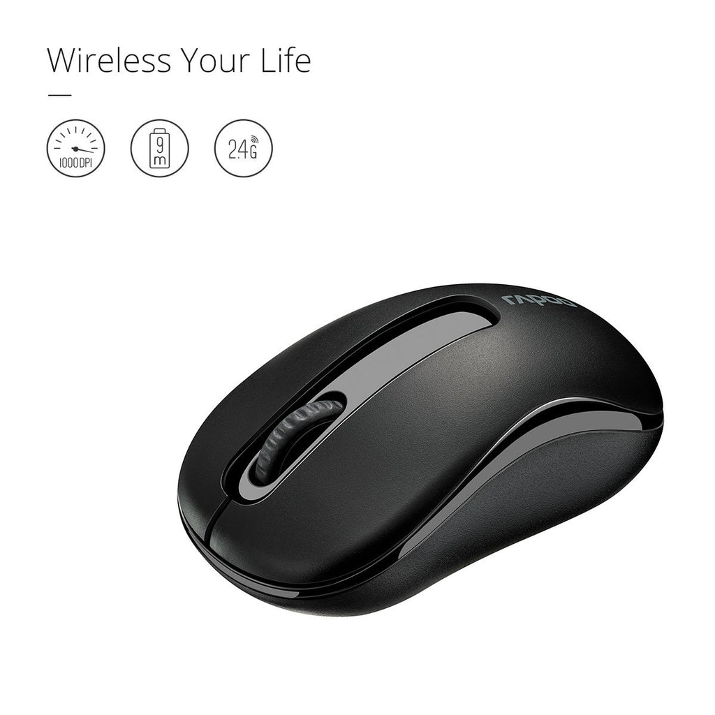RAPOO M10 PLUS  2.4GHz Wireless Optical Mouse Black - 1000dpi Coverage up to 10 Meters and 360 degrees. 3Keys - Image 3