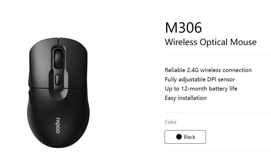 RAPOO M306 2.4 Wireless Optical Mice with Side FWD and Back Buttons. 12 Months Long Battery Life, Easy Installation. Adjustable DPI 3200. Office Mice. - Image 2