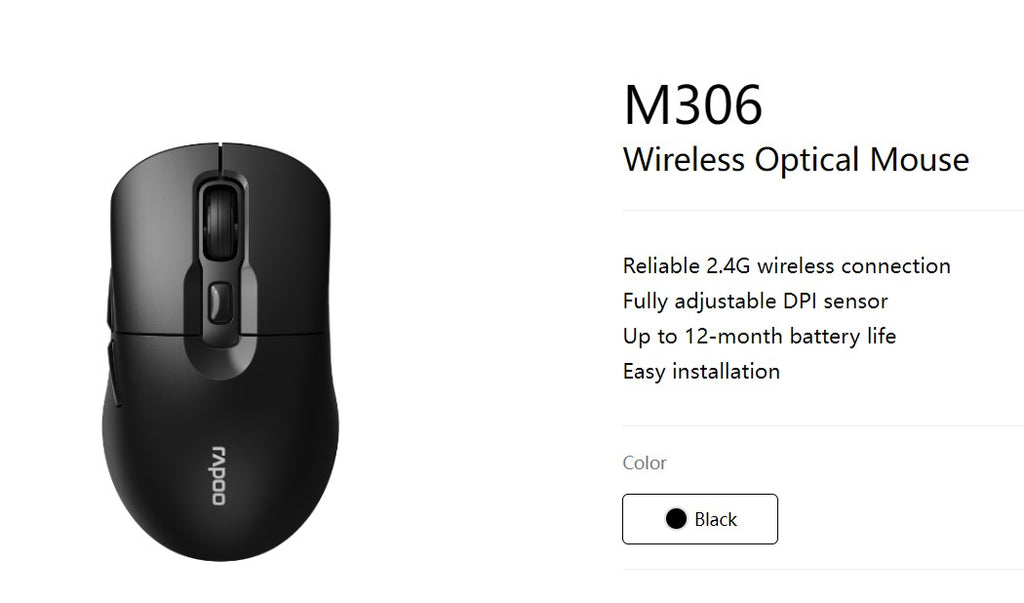 RAPOO M306 2.4 Wireless Optical Mice with Side FWD and Back Buttons. 12 Months Long Battery Life, Easy Installation. Adjustable DPI 3200. Office Mice. - Image 1