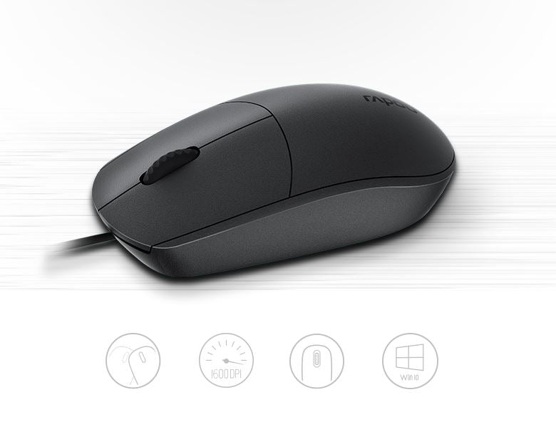 RAPOO N100 Wired USB Optical 1000DPI Mouse Black - No Driver Required/ Designed for Notebook Laptop Desktop PC - Image 2