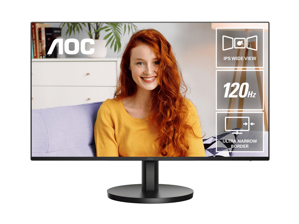 AOC 23.8" IPS 1ms 120hz, Ultra Slim, Speakers, Flicker Free, FHD 1920×1080@100Hz – HDMI, 1920×1080@60Hz – VGA. VESA 100 x 100, Earphone.Office Monitor - Image 1