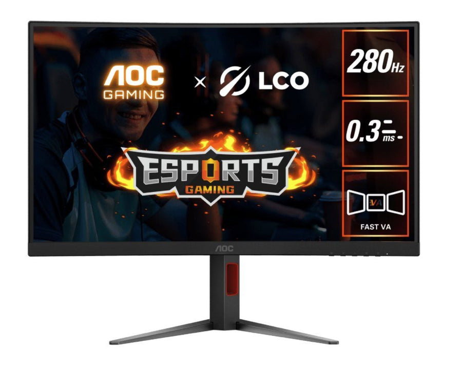 AOC 27" Curved 0.3ms 280Hz,1920 × 1080 (FHD) , Adaptive Sync, HDR10, HDMI 2.0 × 1,DisplayPort 1.4 × 1, Height Adjust,  Gaming Monitors 2025 (LS)