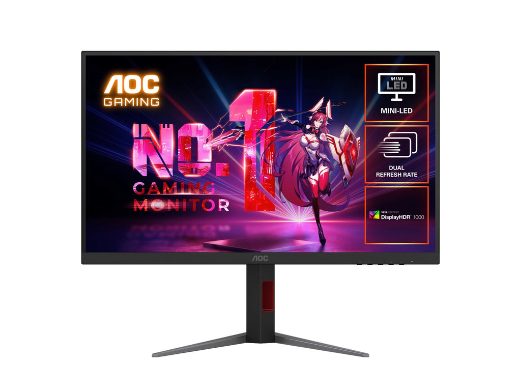 AOC 27" Mini-LED Gaming Monitor – 4K@160Hz / FHD@320Hz, 1ms GtG, 1152-zone Mini-LED, VESA mount, 1.07B colors, Delta E<2, HDMI 2.1, DP 1.4, USB hub - Image 1