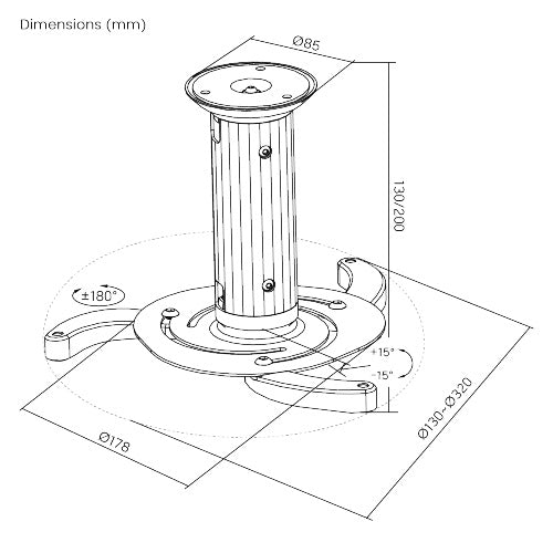 Brateck Projector Ceiling Mount Fit most Projectors Up to10kg: up and down tilt, horizontal rotation, Ceiling profile: 80 or 170mm  (LS) - Image 2