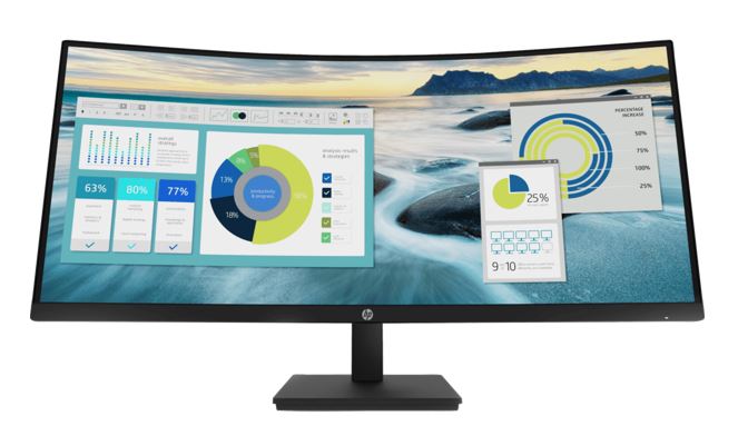 HP P34hc G4 34" WQHD 4K CURVED 21:9 3440x1440 Height Adjust Tilt USB-C (65W PD) DP HDMI Speakers USB 3yrs wty - Image 1