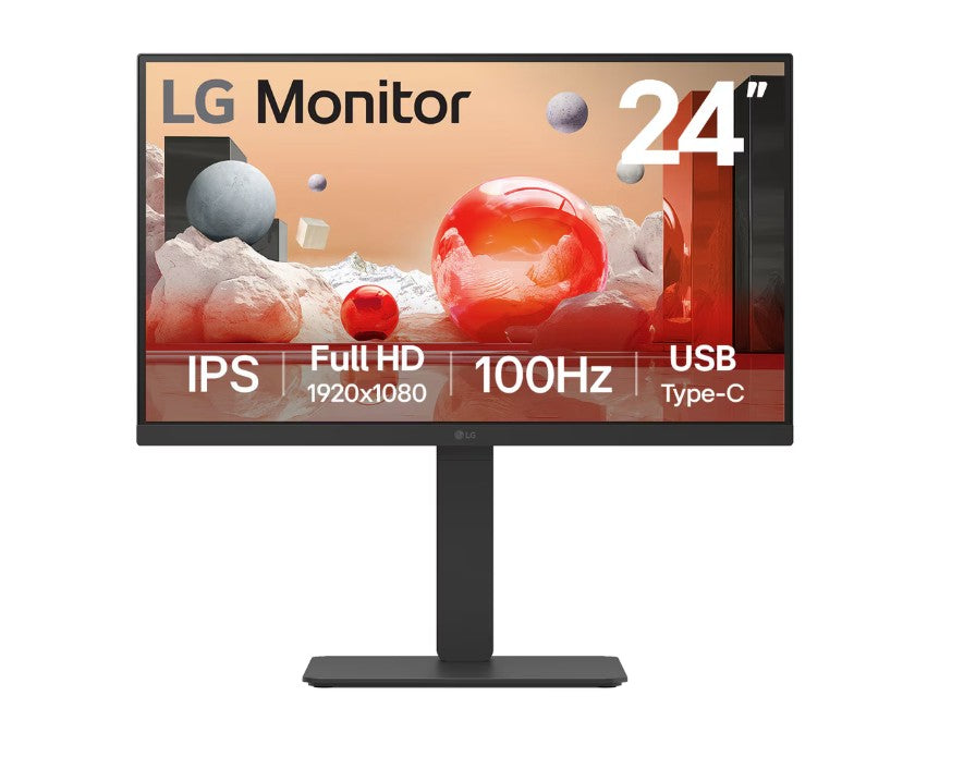 LG 24" Full HD IPS 100Hz Monitor, 1920x1080, Built-in Power&Speaker, USB-C 65W PD, RJ45, sRGB 99%, 5ms, 16:9, versatile stand Tilt/Height/Swivel/Pivot - Image 1