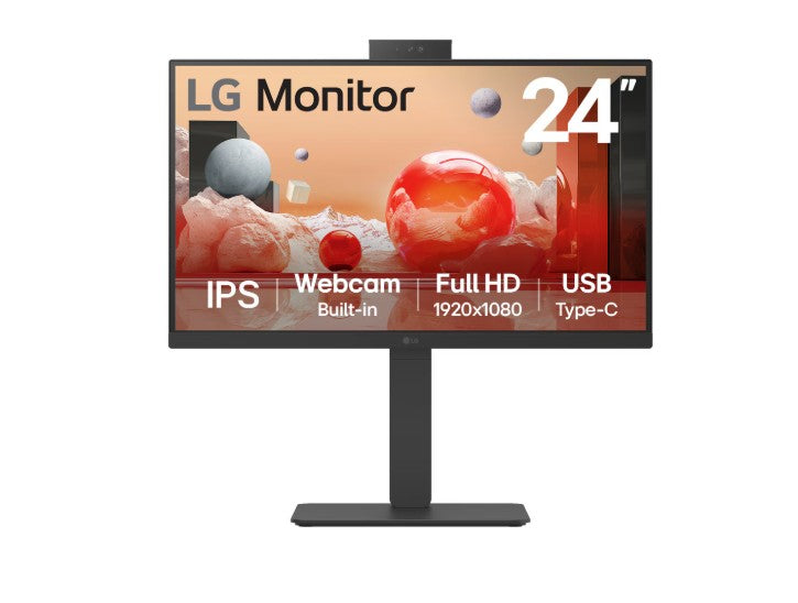 LG 24" Full HD IPS 100Hz Monitor, 1920x1080, Built-in Full HD Webcam/Mic/Speakers, USB-C 90W PD, RJ45, versatile stand Tilt/Height/Swivel/Pivot - Image 1