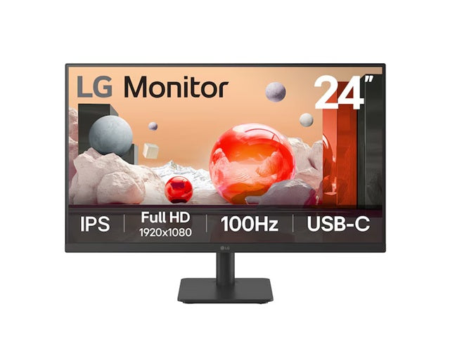 LG 24” IPS Full HD Monitor, 1920x1080, 3-side borderless design, 100 Hz, USB‑C (65W PD), Reader Mode & Flicker Safe, tilt adjustable - Image 1