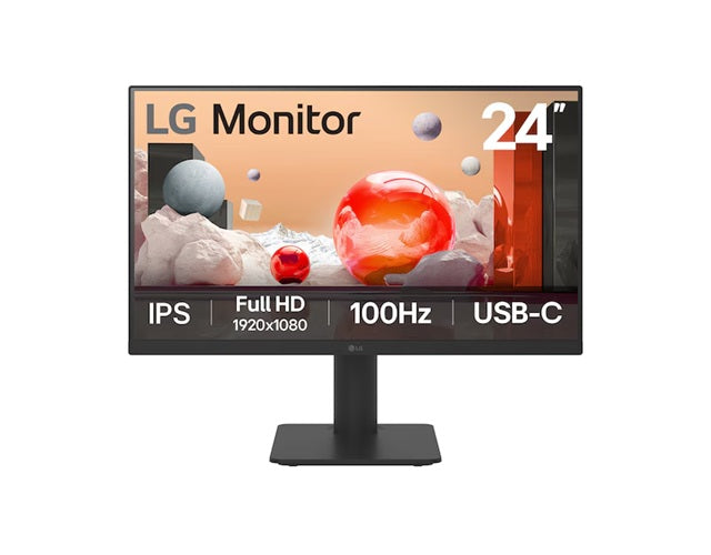 LG 24” IPS Full HD Monitor with USB-C  23.8" FHD IPS, 100Hz, 5ms, 250 nits, 16:9, NTSC 72%, USB-C 65W PD Monitor - Image 1