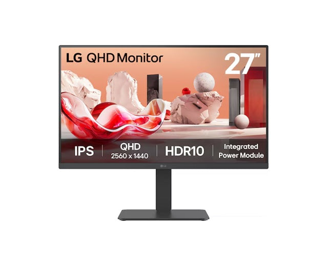 LG 27” QHD IPS 75Hz Monitor, 2560x1440, HDR10, sRGB 99%, Integrated power Module, Flicker Safe, Reader Safe, Versatile Stand Tilt/Height/Swive/Pivot - Image 1