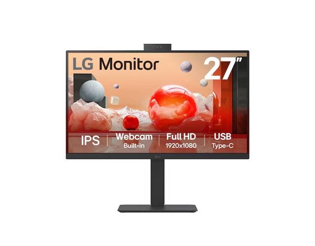 LG 27” Full HD IPS100Hz Monitor, 1920x1080, Built-in Full HD Webcam/Mic/Speaker, LG Switch App, USB-C 90W PD, RJ45, sRGB 99%, Adj. Stand - Image 1