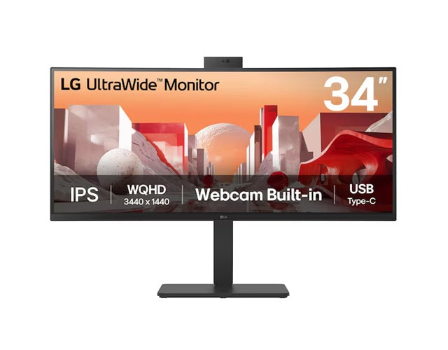 LG 34" UltraWide QHD Curved IPS 60Hz Monitor, 3440x1440, sRGB 99%, HDR10, Full HD Webcam/Mic/Speakers, USB-C 90W PD, RJ45, Adj Tilt/Height/Swivel - Image 5