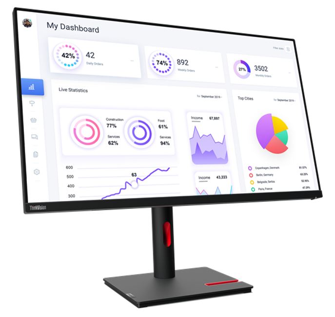 LENOVO ThinkVision T32p-30 31.5"/32" UHD Monitor IPS 4K 3840x2160 16:9 Height Adjustable Tilt Swivel Pivot DP HDMI USB-C Hub 90W PD RJ45 4xUSB3 VESA - Image 2