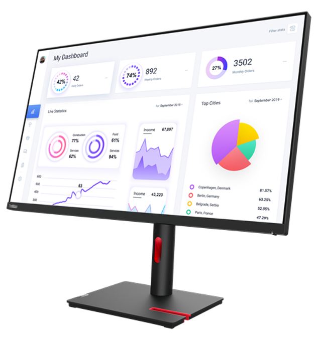 LENOVO ThinkVision T32p-30 31.5"/32" UHD Monitor IPS 4K 3840x2160 16:9 Height Adjustable Tilt Swivel Pivot DP HDMI USB-C Hub 90W PD RJ45 4xUSB3 VESA - Image 3