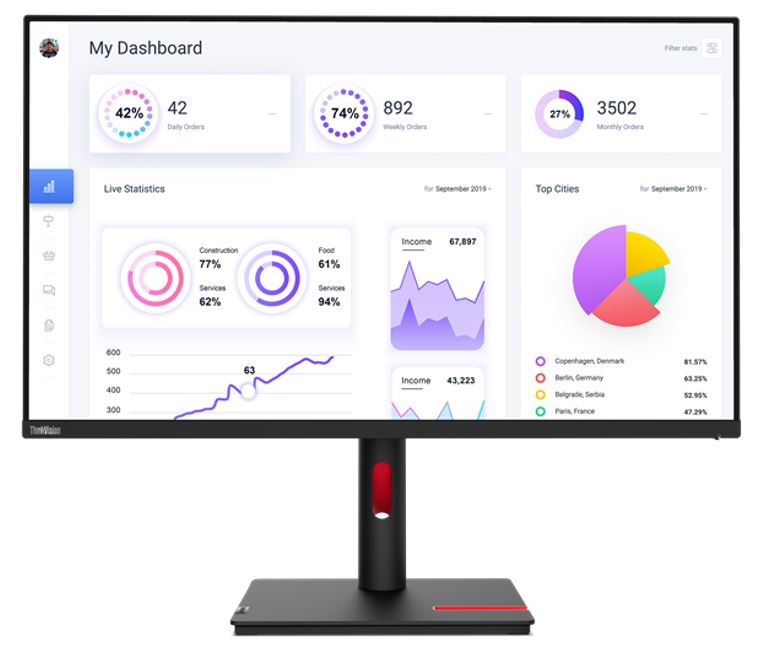 LENOVO ThinkVision T32p-30 31.5"/32" UHD Monitor IPS 4K 3840x2160 16:9 Height Adjustable Tilt Swivel Pivot DP HDMI USB-C Hub 90W PD RJ45 4xUSB3 VESA - Image 1