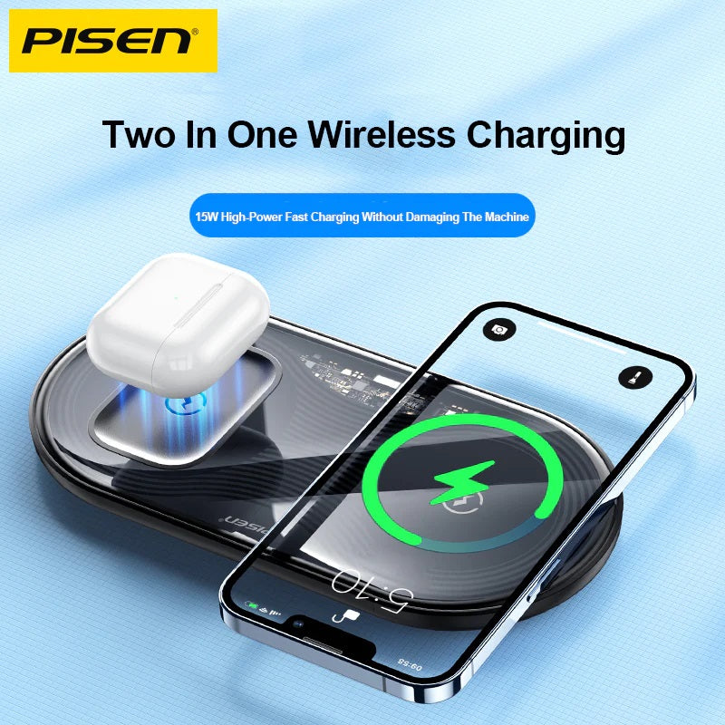 Pisen 2-in-1 Wireless Charging Station- XY-C18/Black,Supports Qi-2 Outputs (15W) ,Supports Universal Type-C,Multi-Protection System, 2 Years Warranty - Image 4