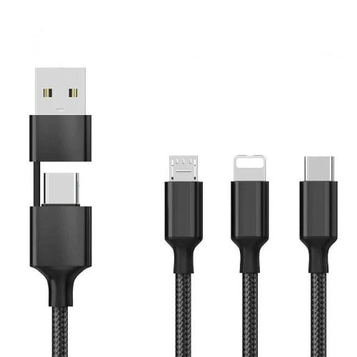 Pisen Pro 3-in-2 Multi Charging Cable (100W) (1.2M) - Black, USB-C x1(100W), Lightning x1(20W),Micro USB x1(18W), 480Mbps Data Sync,2 Years Warranty - Image 2