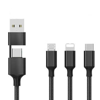 Pisen Pro 3-in-2 Multi Charging Cable (100W) (1.2M) - Black, USB-C x1(100W), Lightning x1(20W),Micro USB x1(18W), 480Mbps Data Sync,2 Years Warranty - Image 2
