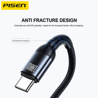 Pisen Braided USB-C to USB-C 100W PD Fast Charge Cable (1M) Black - Bend-Resistant, Samsung Galaxy,Apple iPhone,iPad,MacBook,Google,OPPO,Nokia,Laptop - Image 2