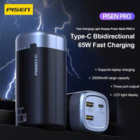 Pisen Pro 65W 20K (20000mAh) Laptop Power Bank (3 Port) + USB-C to USB-C Cable (50cm) - Black, 1x USB-C, 2x USB-A, Digital Display, 2 Years Warranty - Image 2