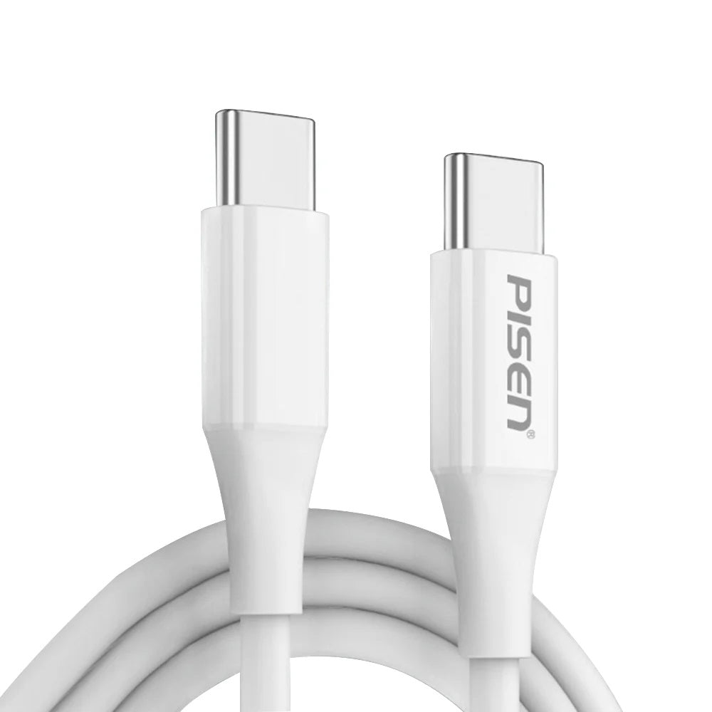 Pisen Mr White USB-C to USB-C PD 60W Cable (1M) White - 60W/3A, 2-in-1 Sync & Charge, SR bend-resistant,Reversible USB-C Connector, 2 Years Warranty - Image 1