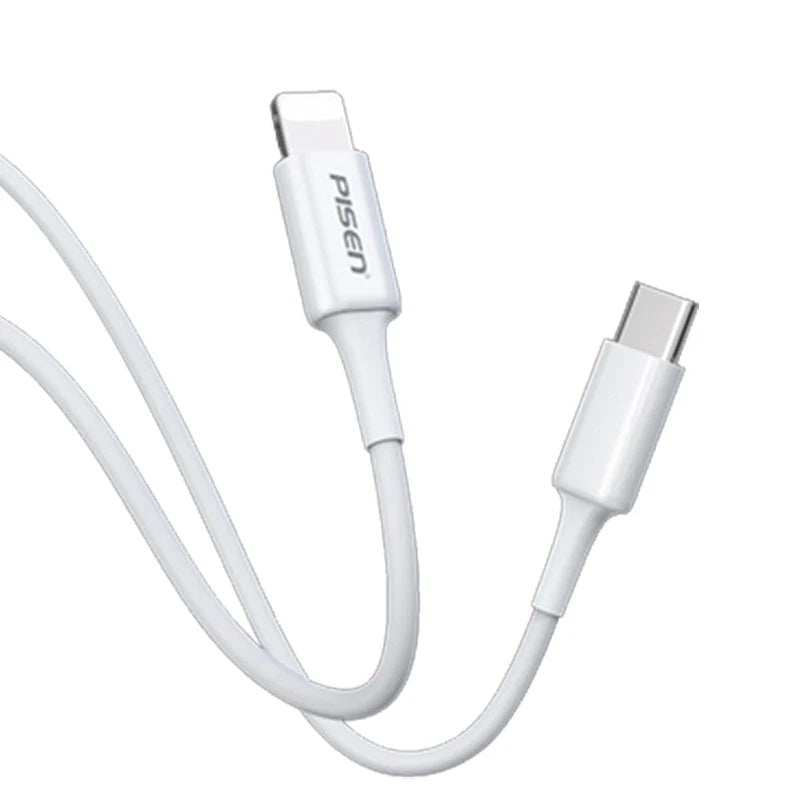 Pisen Mr White Lightning to USB-C PD Fast Charge Cable (2M) White - 3A, Support Data Sync, Durable, Easy to insert, Apple iPhone,iPad,MacBook - Image 1
