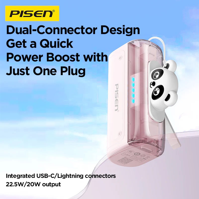Pisen 2-in-1 Wall Charger & Tiny 5K (5000mAh) Portable Power Bank - White, Supports 22.5W PD, CCC Certified, 1xUSB-A, 1xUSB-C, 2 Years Warranty - Image 4
