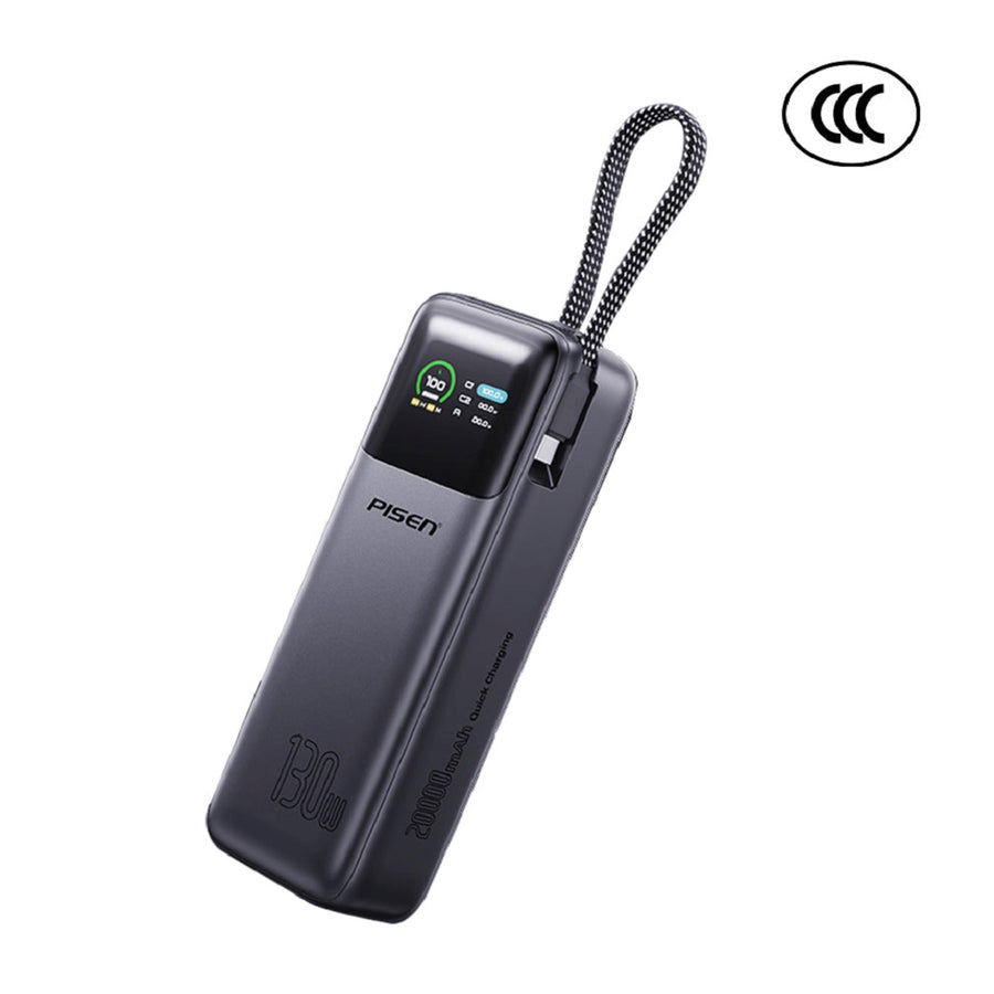 Pisen Bolt 20k mAh 130W Laptop Power Bank - CCC Certified, Fast Charging, Digital Display, 3 Devices, Air Travel Friendly, 2 Years Warranty
