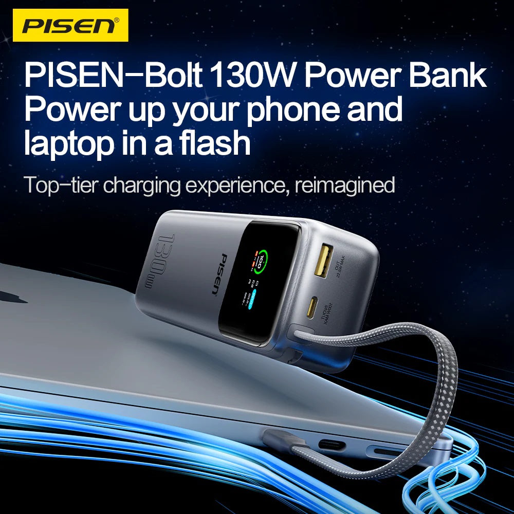 Pisen Bolt 20k mAh 130W Laptop Power Bank - CCC Certified, Fast Charging, Digital Display, 3 Devices, Air Travel Friendly, 2 Years Warranty - Image 3