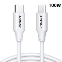 Pisen USB-C to USB-C 100W PD Cable (1M) White - Premium Quality, Fast Charge, 480Mbps, Durable,Samsung Galaxy,Apple iPhone,iPad,MacBook,Google,OPPO - Image 1