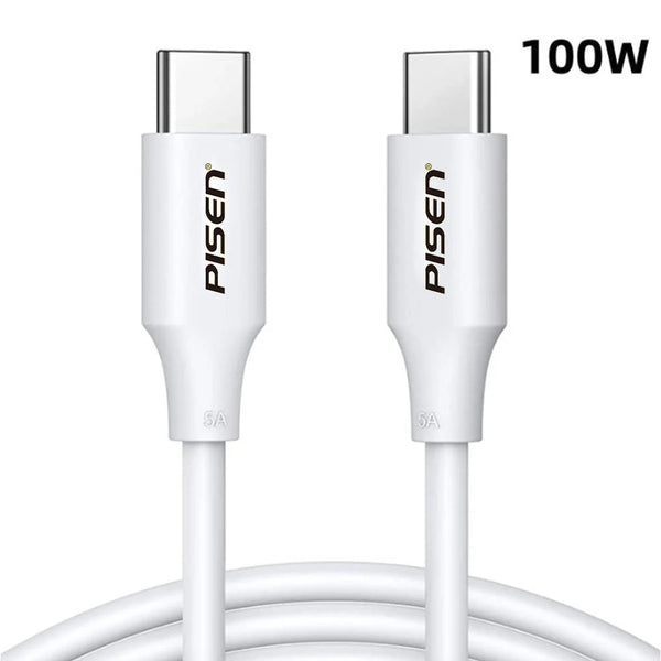 Pisen USB-C to USB-C 100W PD Cable (1M) White - 5A/100W, 480Mbps Data, Fast Charging to Laptops & Smartphones, 2 Years Warranty