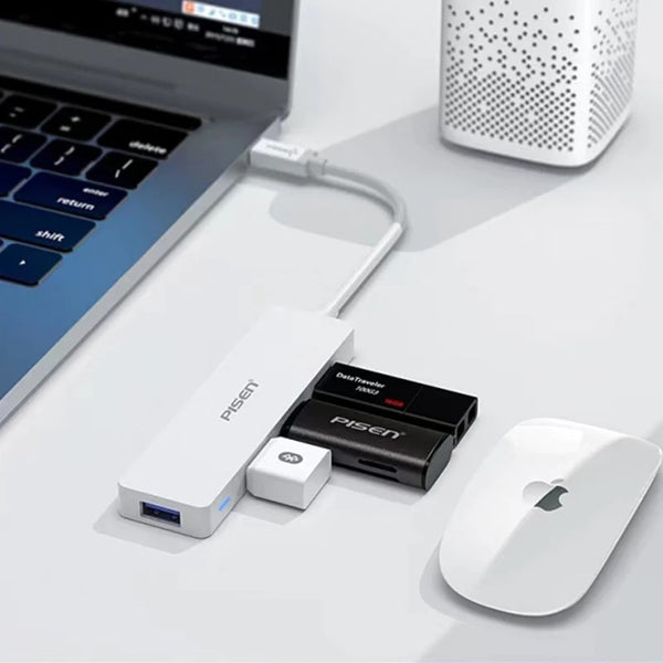 Pisen USB-C to 4xUSB-A 3.0 Charging HUB - TPE Flexible Wire, Light Indicator, Resistant to Pulling and Bending, More Durable, 2 Years Warranty