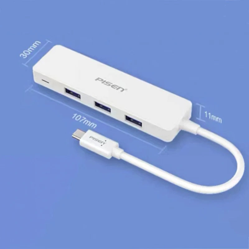 Pisen USB-C to 4xUSB-A 3.0 Charging HUB - TPE Flexible Wire, Light Indicator, Resistant to Pulling and Bending, More Durable, 2 Years Warranty - Image 3