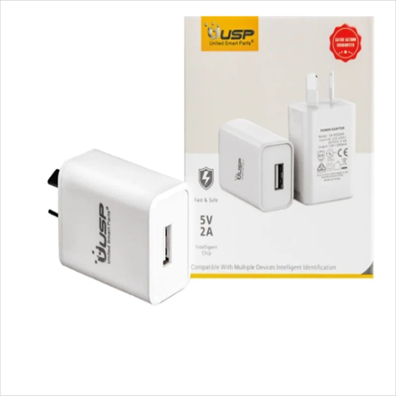 USP 10W USB-A Fast Wall Charger - White, Intelligent Chip, Smart Charging, Output Voltage DC5V/3A, Output Current 2A max, 5 Years Warranty - Image 2