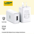 USP 10W USB-A Fast Wall Charger - White, Intelligent Chip, Smart Charging, Output Voltage DC5V/3A, Output Current 2A max, 5 Years Warranty - Image 1