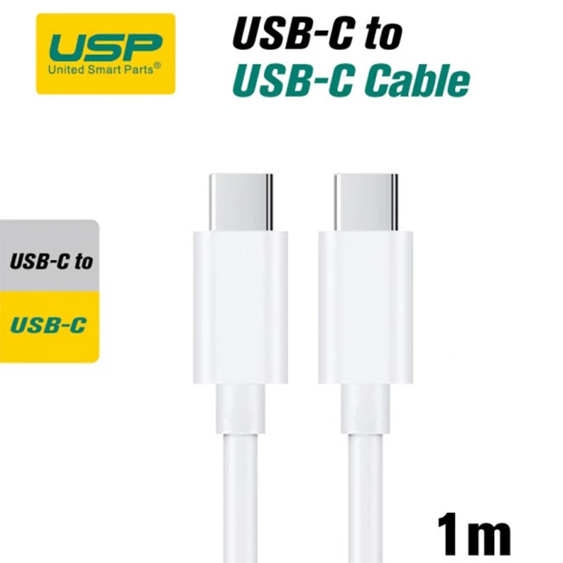 USP 60W USB-C to USB-C Mini Cable (1M) White - 3A , Fast Charge, High Performance, Samsung Galaxy,Apple iPhone,iPad,MacBook,Google, 5 Years Warranty - Image 2