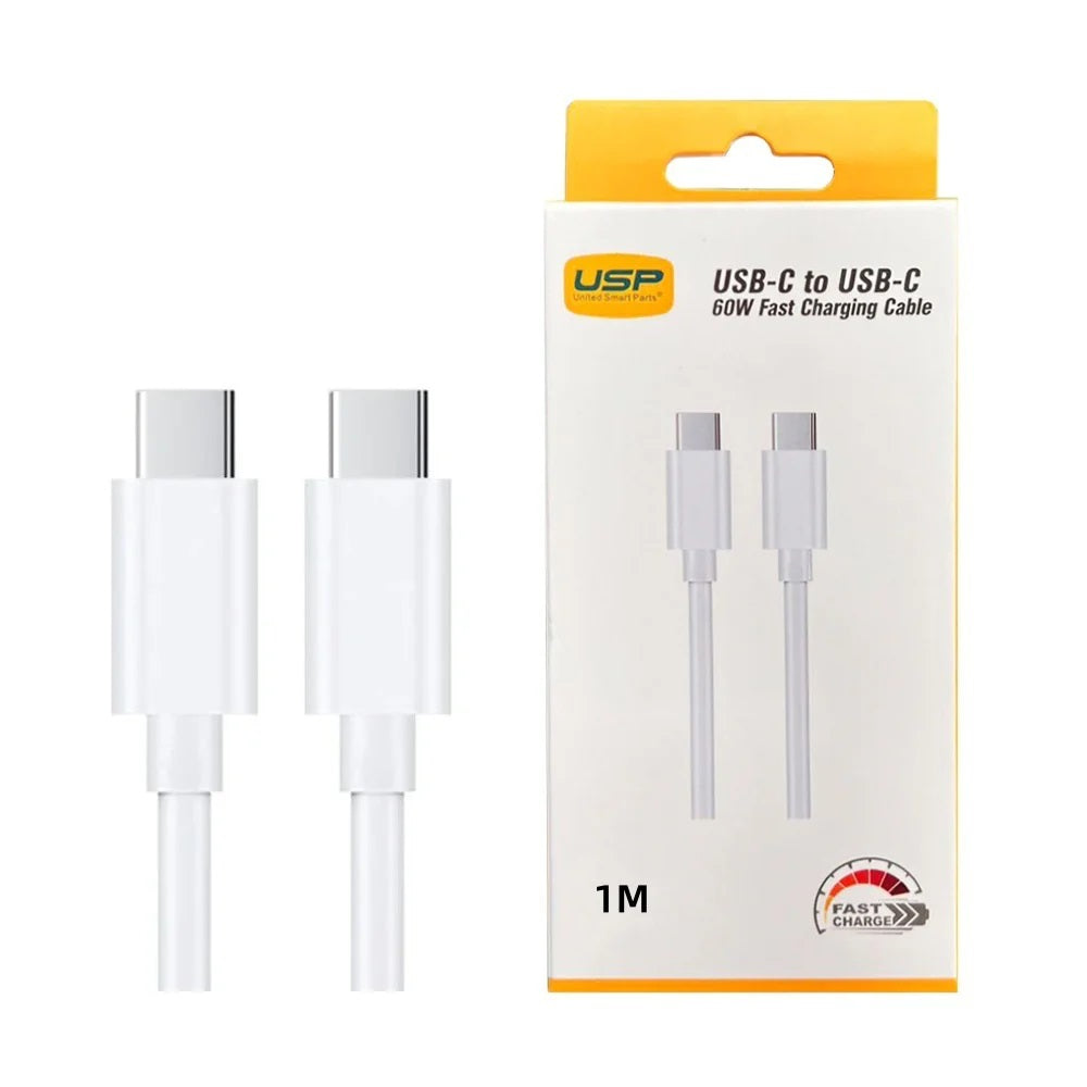USP 60W USB-C to USB-C Mini Cable (1M) White - 3A , Fast Charge, High Performance, Samsung Galaxy,Apple iPhone,iPad,MacBook,Google, 5 Years Warranty - Image 5