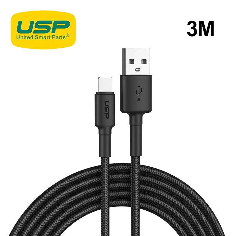 USP BoostUp Lightning to USB-A Cable (3M) Black - Quick Charge & Connect, 2.4A Rapid Charge,Nylon Weaving,Apple iPhone/iPad/MacBook, 5 Years Warranty - Image 1