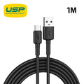 USP BoostUp Braided USB-C to USB-A Cable (1M) Black -3A, Fast Charge, Samsung Galaxy,Apple iPhone,iPad,MacBook,Google,OPPO,Nokia,5 Years Warranty - Image 1