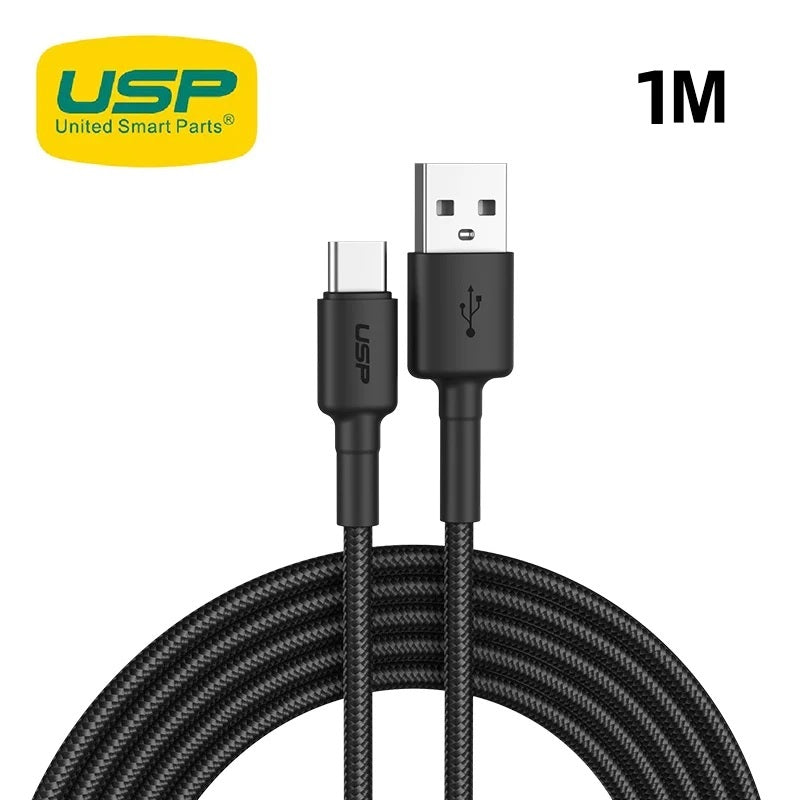 USP BoostUp Braided USB-C to USB-A Cable (1M) Black -3A, Fast Charge, Samsung Galaxy,Apple iPhone,iPad,MacBook,Google,OPPO,Nokia,5 Years Warranty - Image 4