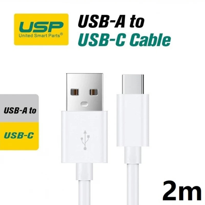 USP USB-C to USB-A Cable (2M) White - 3A, Durable, Fast Charge, High Quality, Samsung Galaxy, iPad, MacBook, Google, OPPO, Nokia, 5 Years Warranty - Image 5
