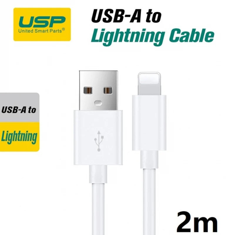 USP Lightning to USB-A Cable (2M) White - Quick Charge & Connect, 2.4A Rapid Charge, 480Mbps Transfer, Fast Charge,Tested 10K+ Bend, 5 Years Warranty - Image 2