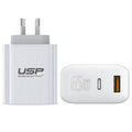USP 65W Dual Port GaN Fast Wall Charger - White, 1xUSB-C(65W PD), 1xUSB-A(18W QC 3.0), Intelligent PPS Technology, 5 Years Warranty - Image 1