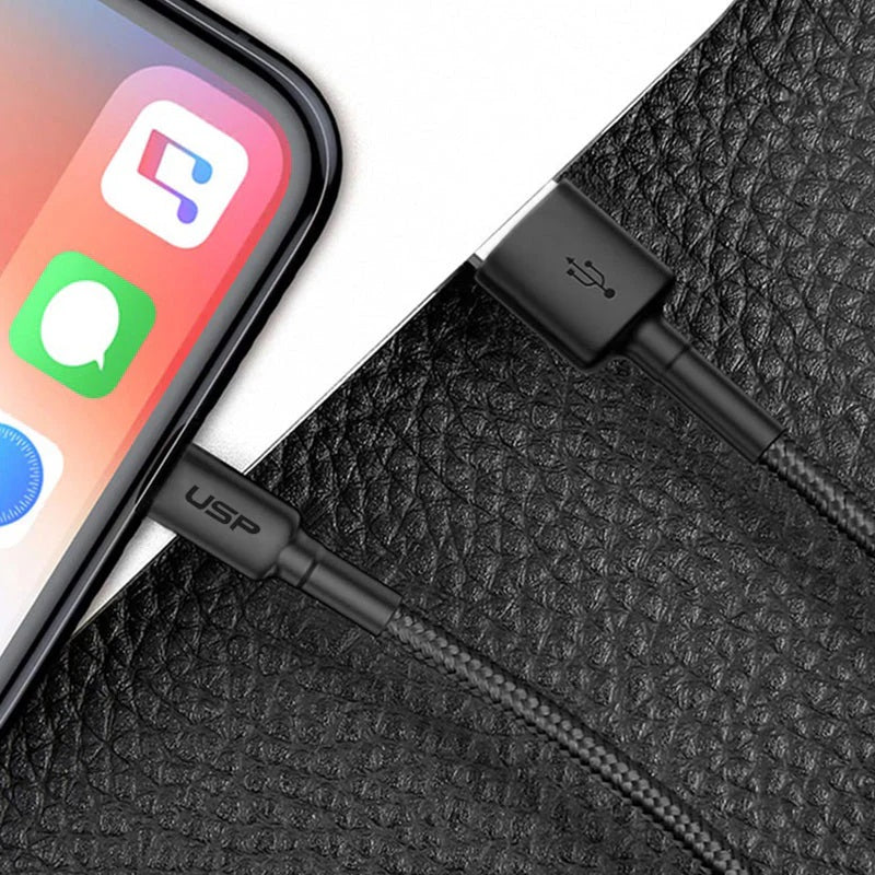 USP BoostUp Braided Lightning to USB-A Cable (2M) Black - Quick Charge & Connect, 2.4A Rapid Charge, Durable, Nylon Weaving, 5 Years Warranty - Image 3