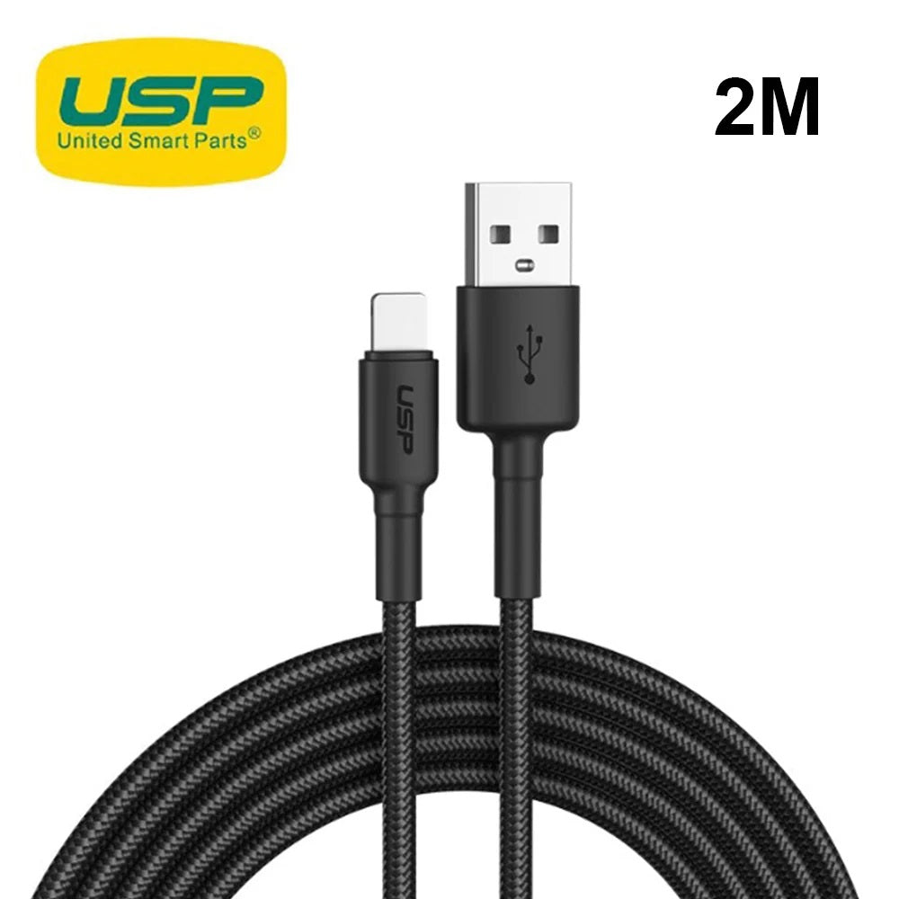 USP BoostUp Braided Lightning to USB-A Cable (2M) Black - Quick Charge & Connect, 2.4A Rapid Charge, Durable, Nylon Weaving, 5 Years Warranty - Image 1