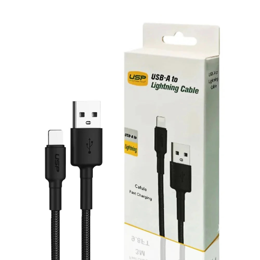 USP BoostUp Braided Lightning to USB-A Cable (2M) Black - Quick Charge & Connect, 2.4A Rapid Charge, Durable, Nylon Weaving, 5 Years Warranty - Image 4