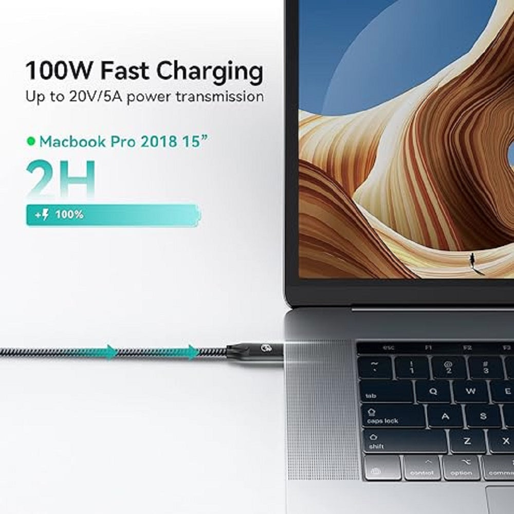 USP BoostUp Cafule Braided USB-C to USB-C (3.2 Gen 2x2) Charge & Video Cable (1M) - Black, 5A/100W PD, 20Gbps, 8K/60Hz, 5 Years Warranty - Image 2